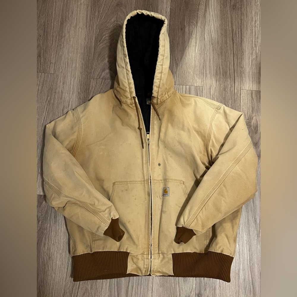 Vintage Brown Carhartt Work Wear Hooded Jacket Coat Size XL